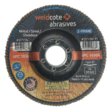 WELDCOTE Flap Disc 4-1/2 X 7/8 T27 Z-Prime Xl 60G 10363